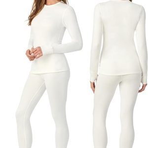 womens fleece lined thermal base layer set – long sleeve shirt & leggings for cold weather – lounge set for women