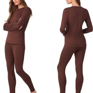 womens fleece lined thermal base layer set – long sleeve shirt & leggings for cold weather – lounge set for women