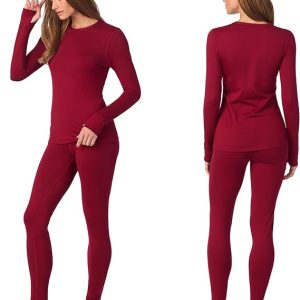 womens fleece lined thermal base layer set – long sleeve shirt & leggings for cold weather – lounge set for women